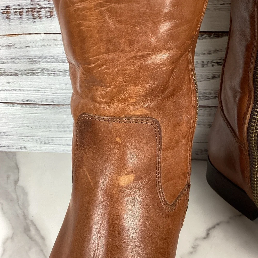 FRYE SIZE 7 MELISSA D RING TALL BOOTS BROWN CARAMEL LEATHER EQUESTRIAN SHOES EUC